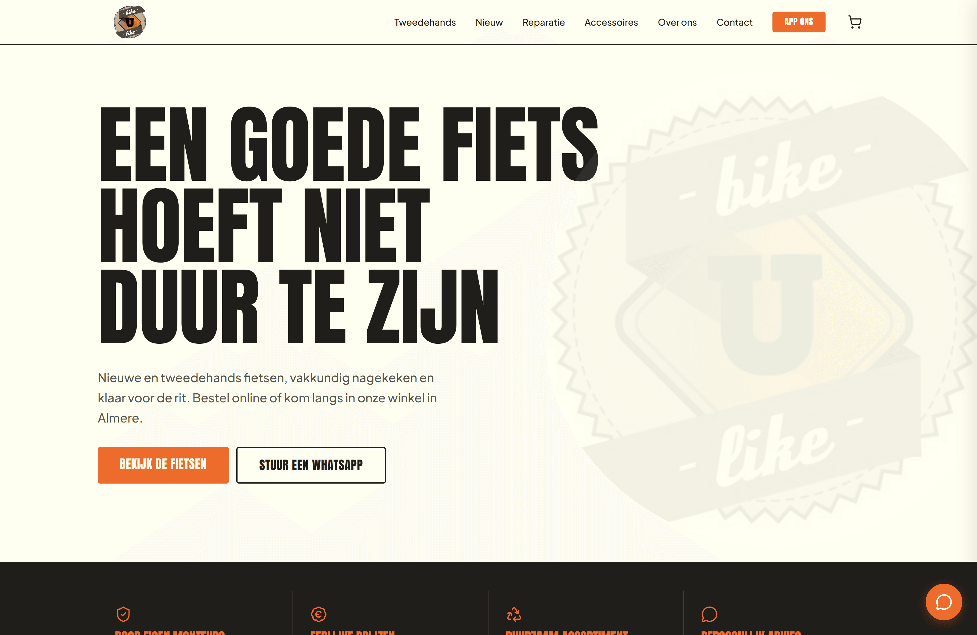 Website die Flowigo bouwde voor Bike U Like